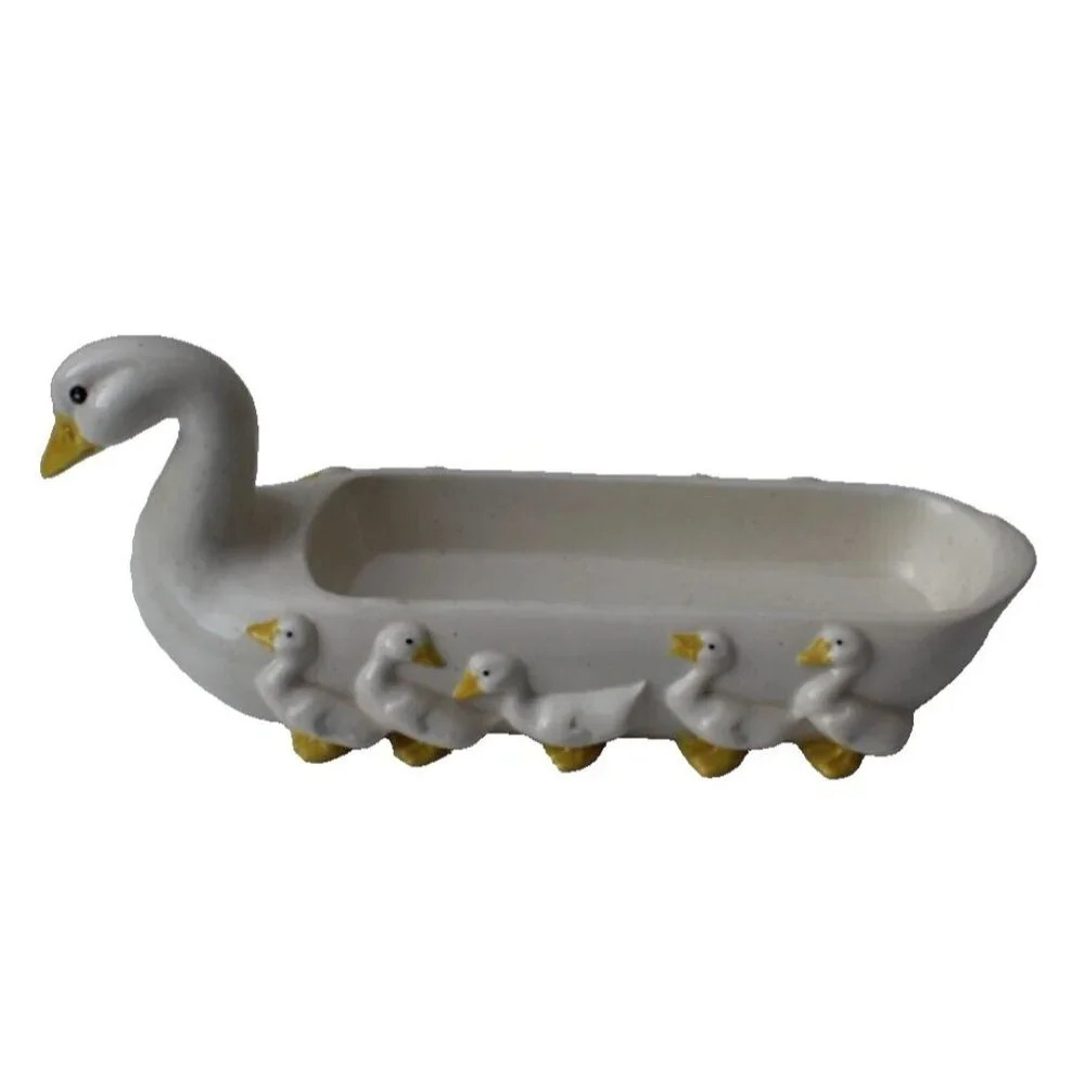 Vintage White Ceramic Quack Duck W/ Ducklings Long Cracker Serving Tray Bowl